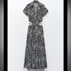 Zara Floral Paisley Print Cut Out Maxi Dress in Black White Medium